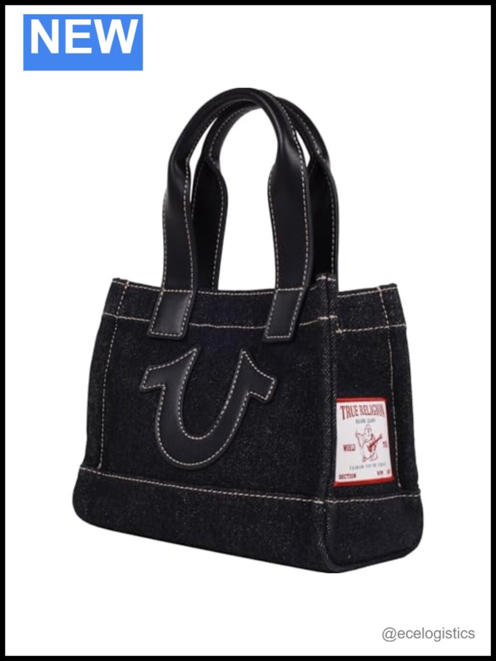 Mini Denim Tote Bag with Adjustable Shoulder Strap, Silver Hardware
